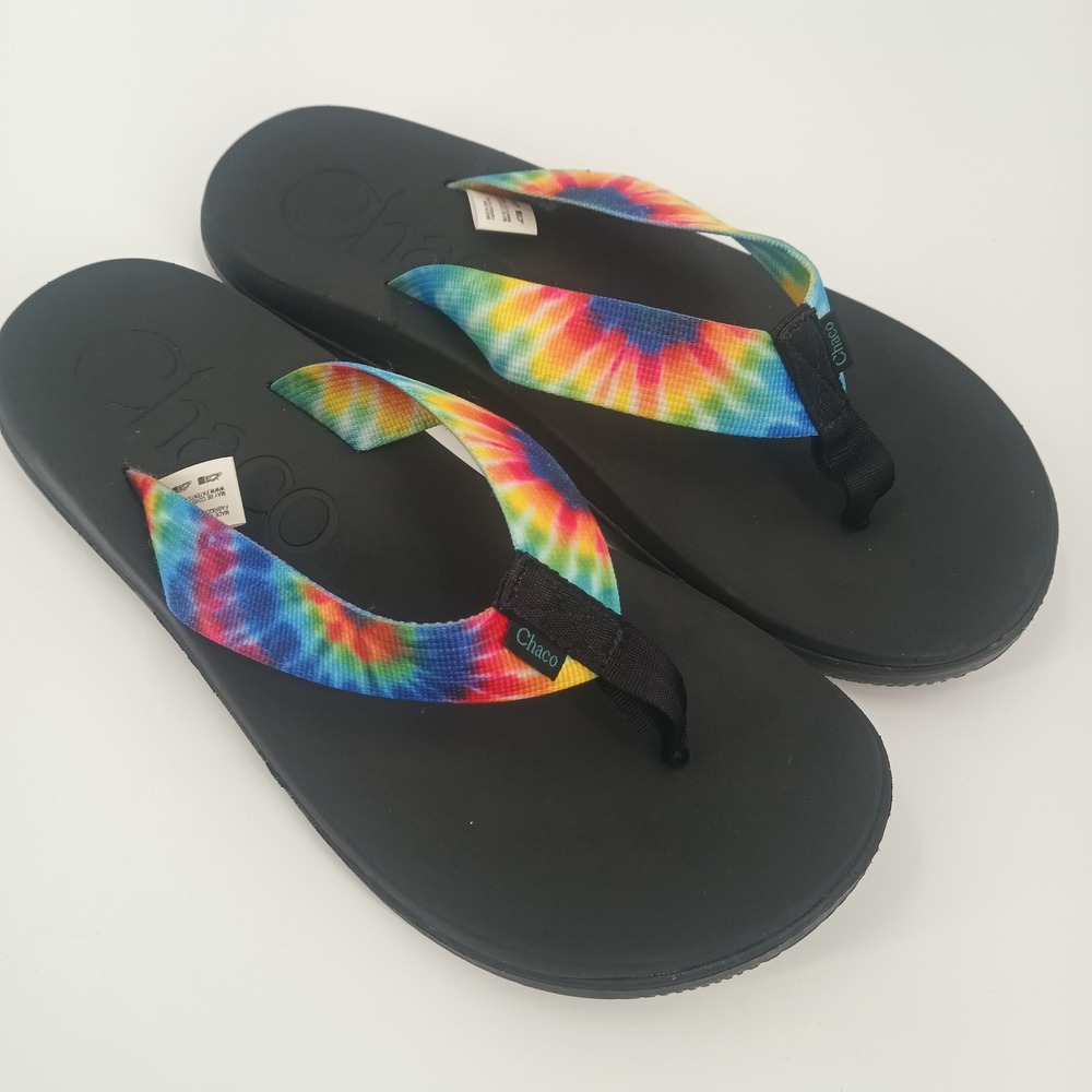Chaco Chillos Flip Flop Sandals Womens 10 Black Rainbow Tie Dye JCH1087